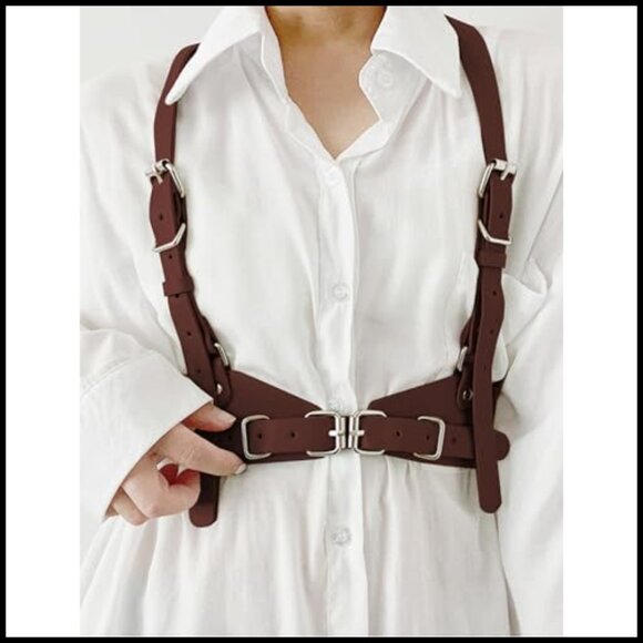 Punk Harness Belt Faux Leather Adjustable Straps Y2K Chic Cosplay Accessory main image 4